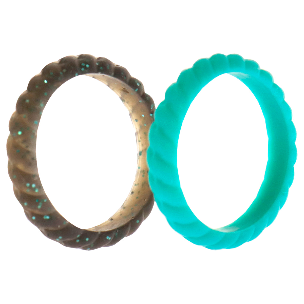 Silicone Wedding Stackble Braided Ring Set  Turquoise by ROQ for Women  2 x 4 mm Ring