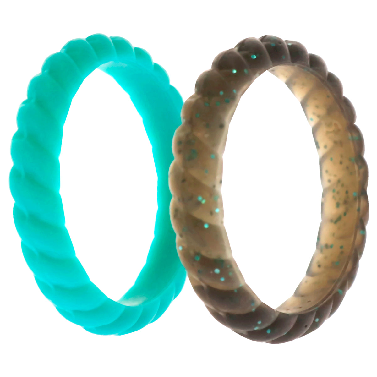 Silicone Wedding Stackble Braided Ring Set  Turquoise by ROQ for Women  2 x 5 mm Ring