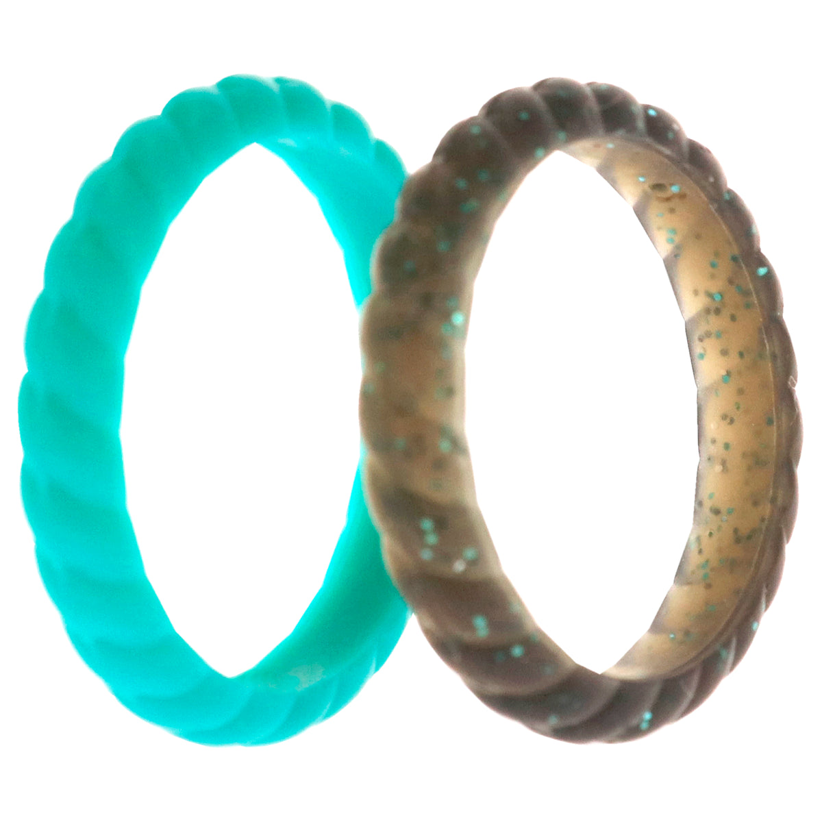 Silicone Wedding Stackble Braided Ring Set  Turquoise by ROQ for Women  2 x 6 mm Ring