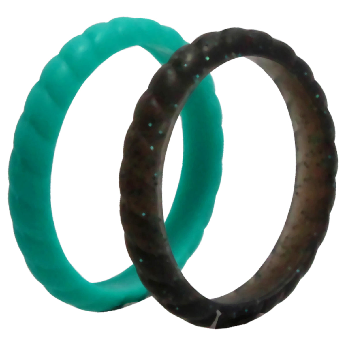 Silicone Wedding Stackble Braided Ring Set  Turquoise by ROQ for Women  2 x 8 mm Ring