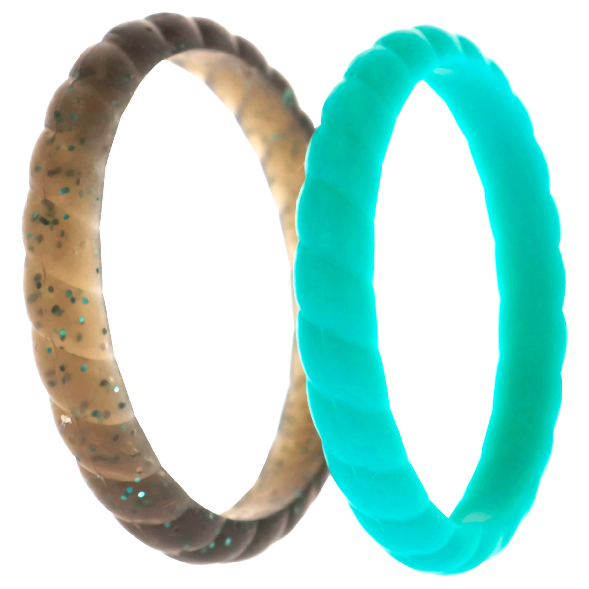 Silicone Wedding Stackble Braided Ring Set  Turquoise by ROQ for Women  2 x 10 mm Ring