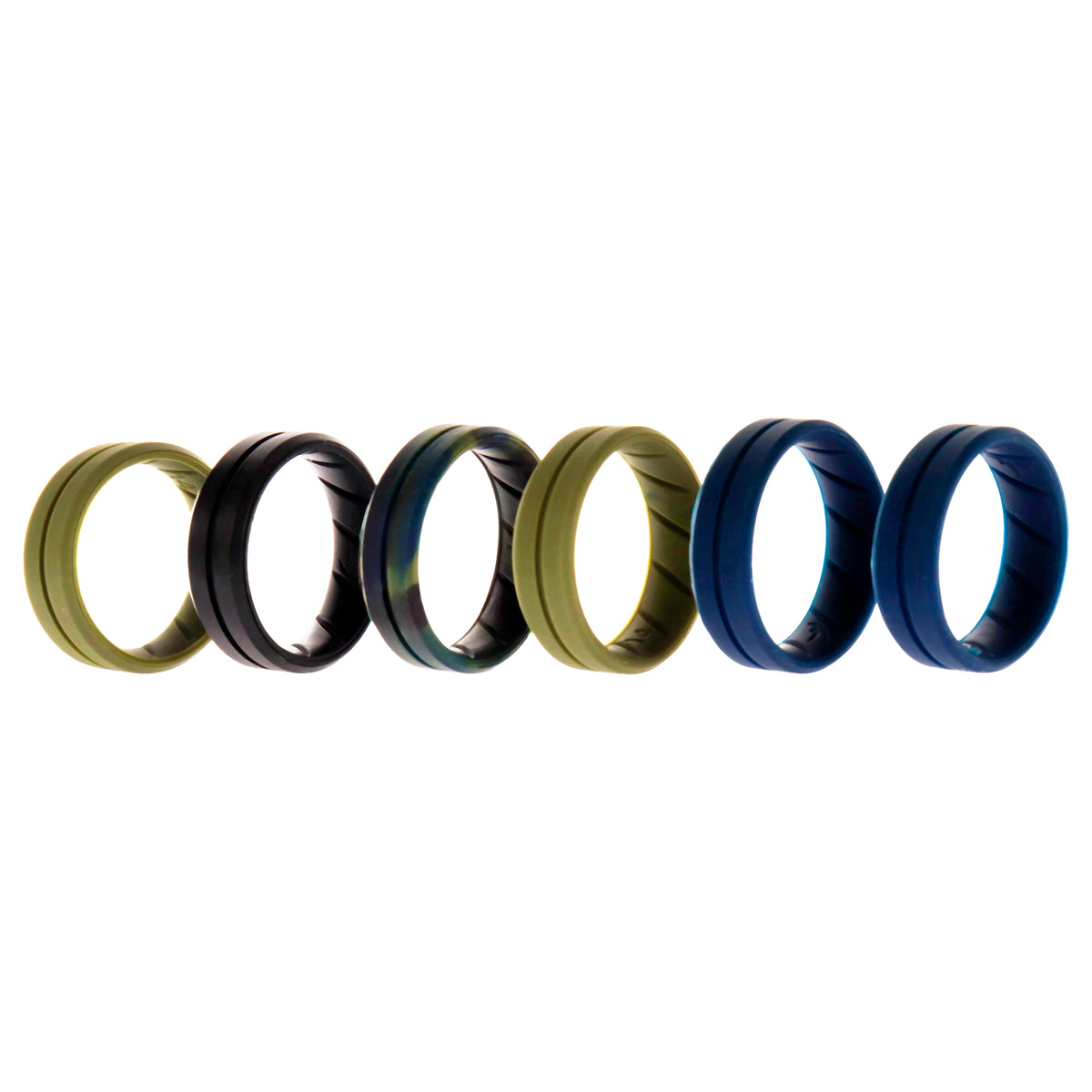 Silicone Wedding BR Middle Line Ring Set  BasicOlive by ROQ for Men  6 x 14 mm Ring