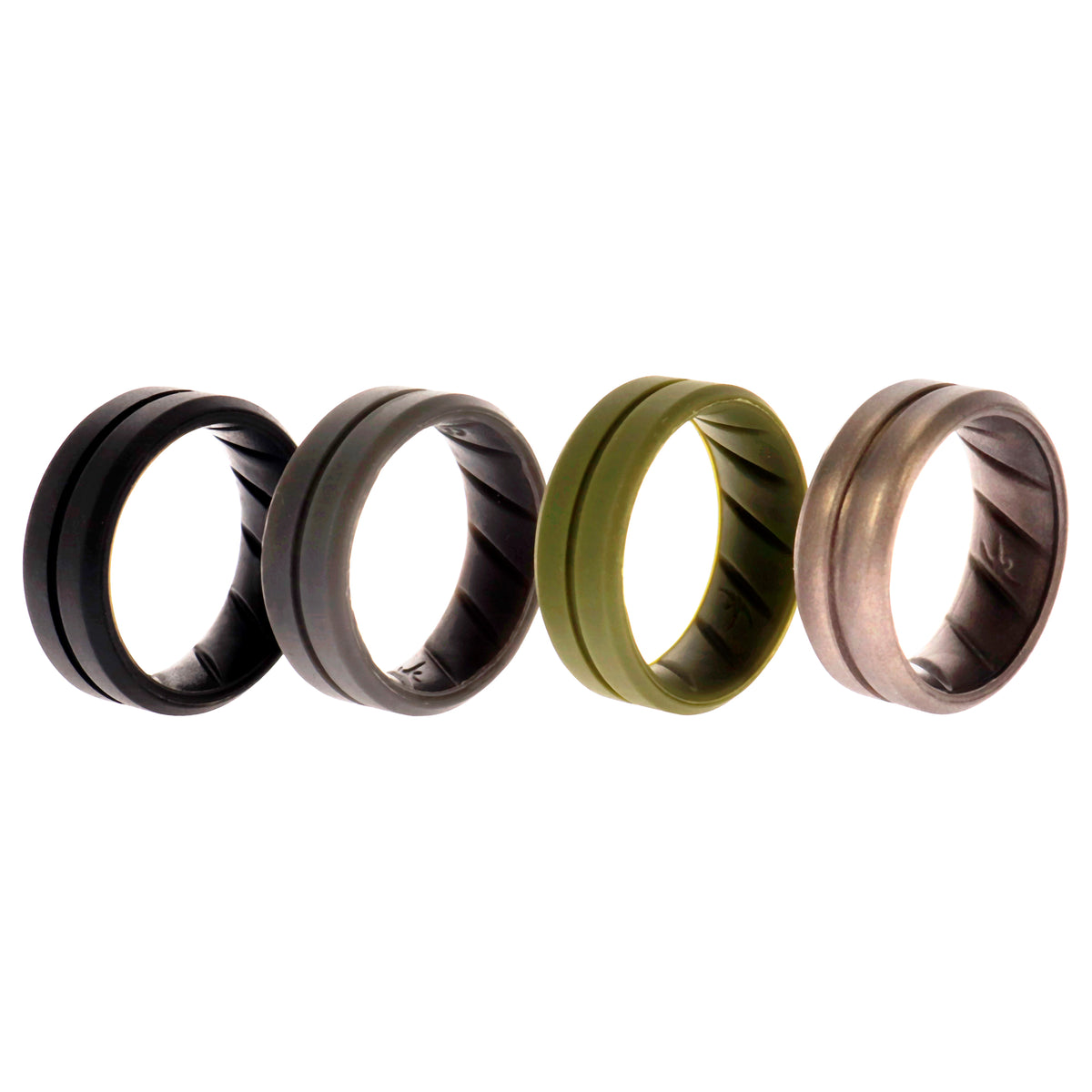 Silicone Wedding BR Middle Line Ring Set  BasicGreen by ROQ for Men  4 x 8 mm Ring