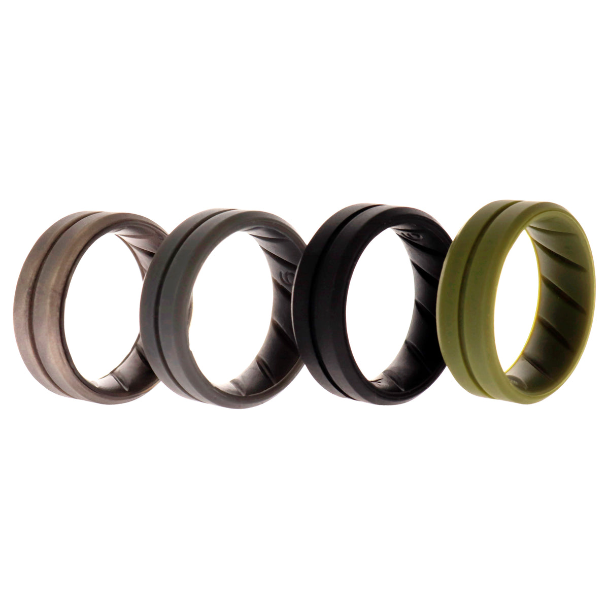 Silicone Wedding BR Middle Line Ring Set  BasicGreen by ROQ for Men  4 x 9 mm Ring