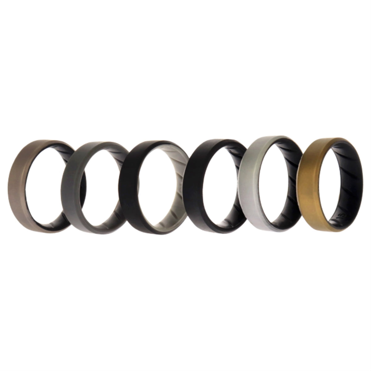 Silicone Wedding BR 8mm Edge Ring Set  Black by ROQ for Men  6 x 16 mm Ring