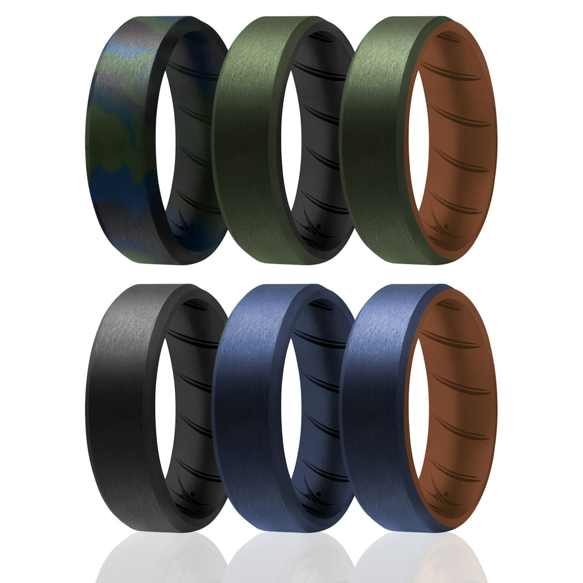 Silicone Wedding BR 8mm Edge Ring Set  Brown by ROQ for Men  6 x 9 mm Ring