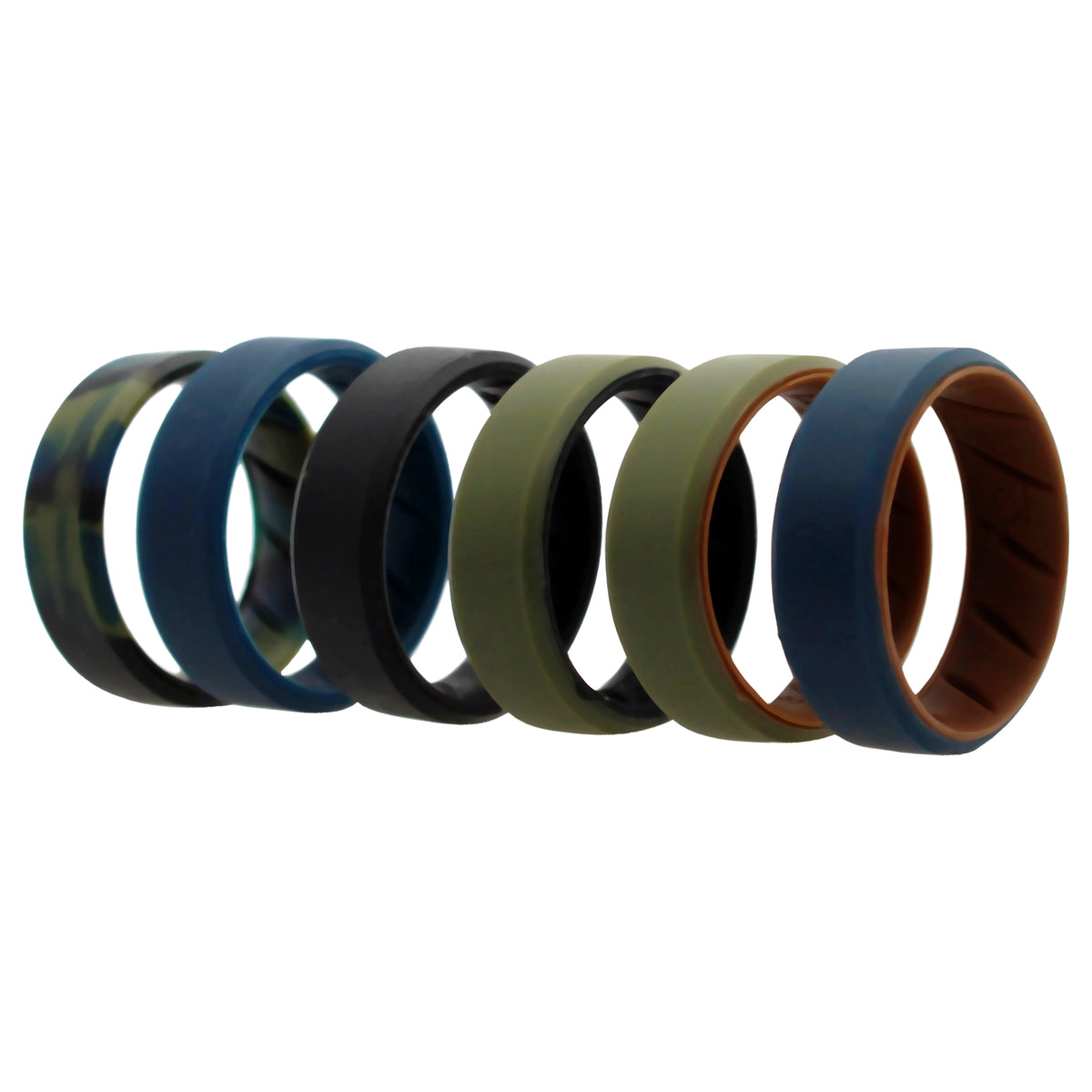 Silicone Wedding BR 8mm Edge Ring Set  Brown by ROQ for Men  6 x 12 mm Ring