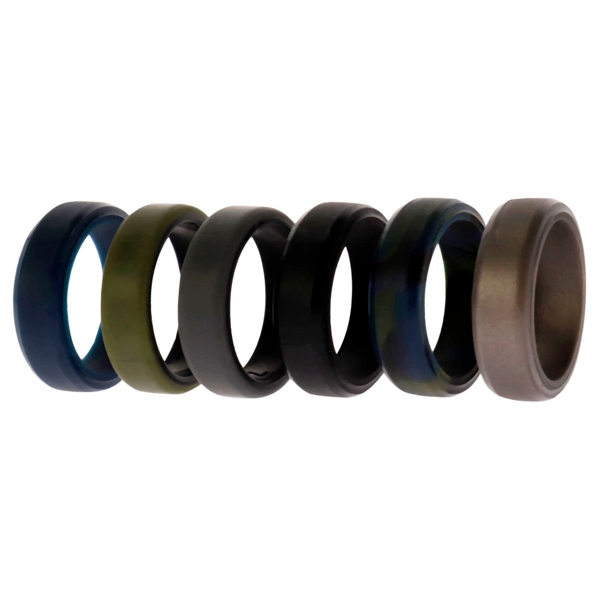 Silicone Wedding 6mm Brush 2Layer Ring Set  Camo by ROQ for Men  6 x 7 mm Ring