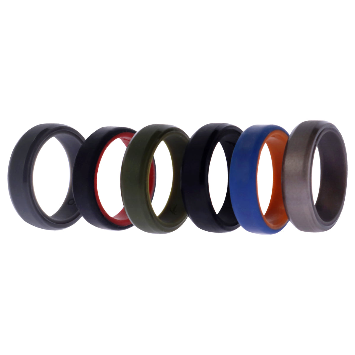 Silicone Wedding 6mm Brush 2Layer Solid Ring Set by ROQ for Men  6 x 9 mm Ring