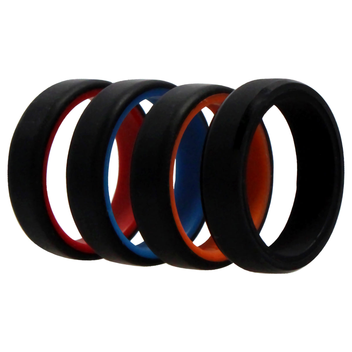 Silicone Wedding 6mm Brush 2Layer Ring Set  MultiColor by ROQ for Men  4 x 10 mm Ring