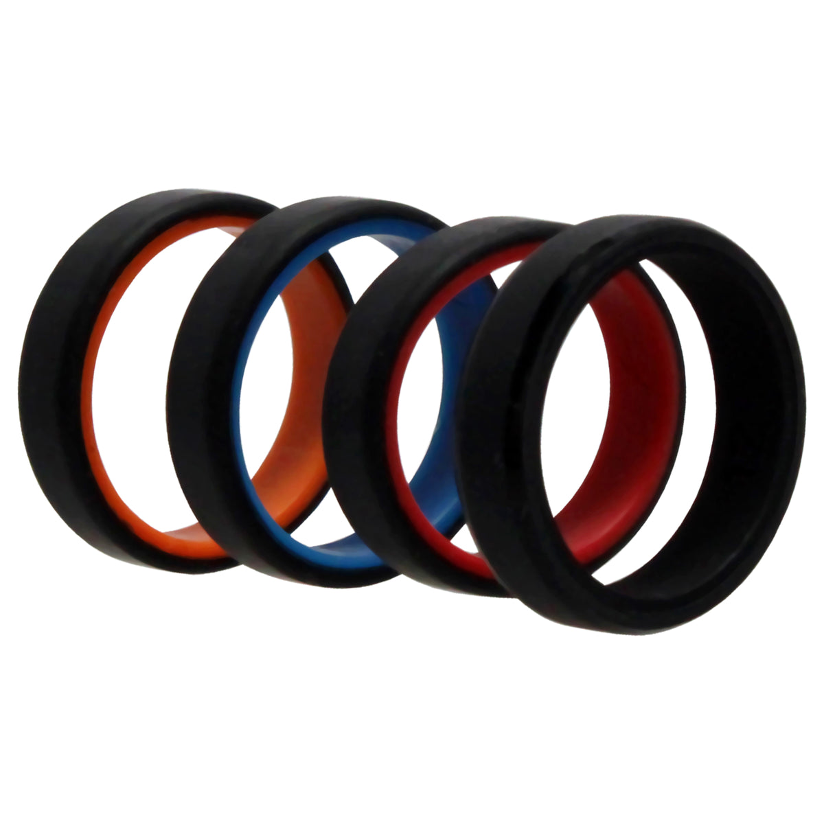 Silicone Wedding 6mm Brush 2Layer Ring Set  MultiColor by ROQ for Men  4 x 12 mm Ring