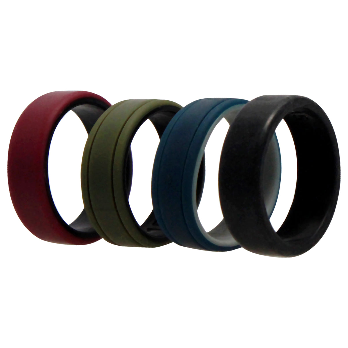 Silicone Wedding 2Layer Lines Ring Set  Bordo by ROQ for Men  4 x 15 mm Ring