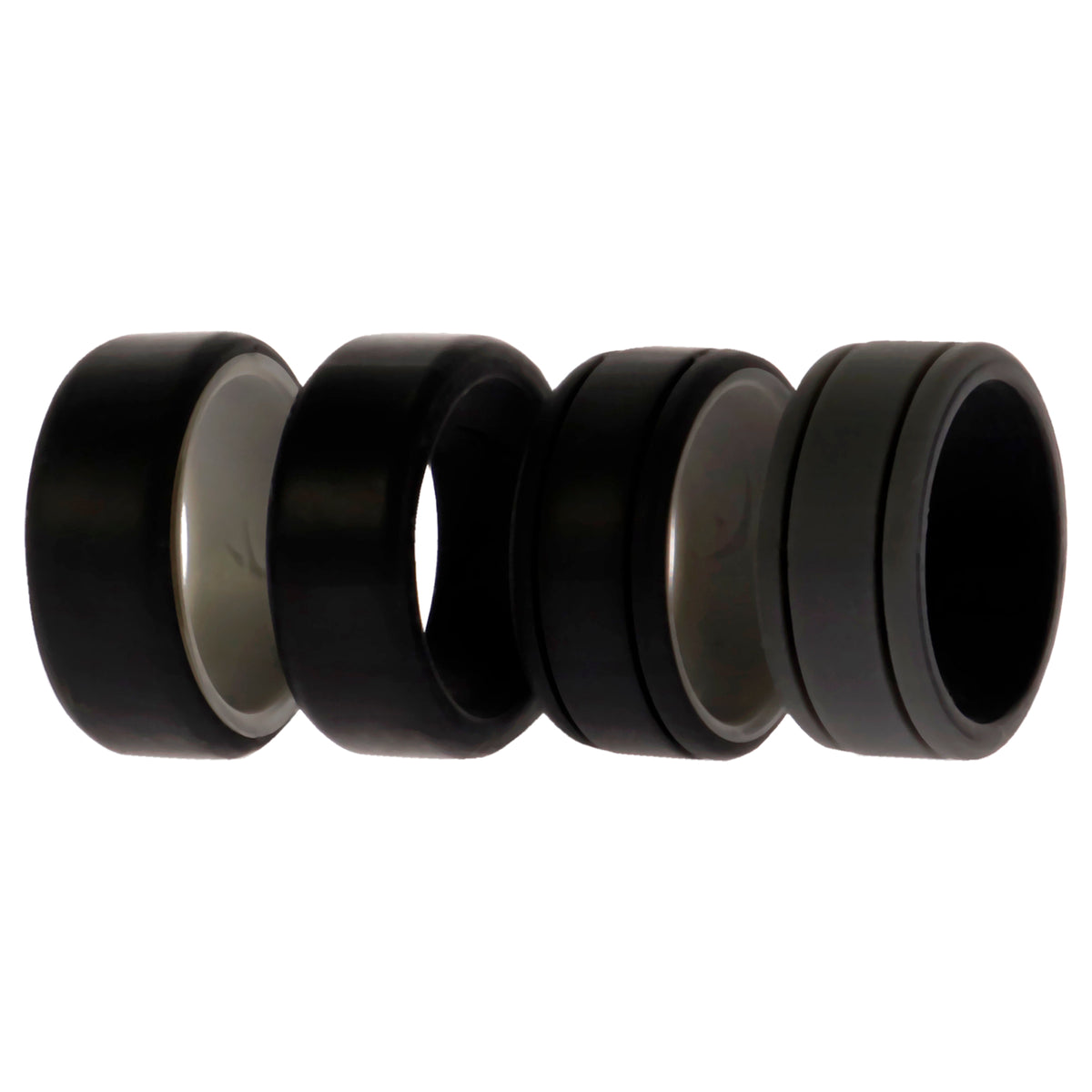 Silicone Wedding 2Layer Lines Ring Set  Black by ROQ for Men  4 x 7 mm Ring