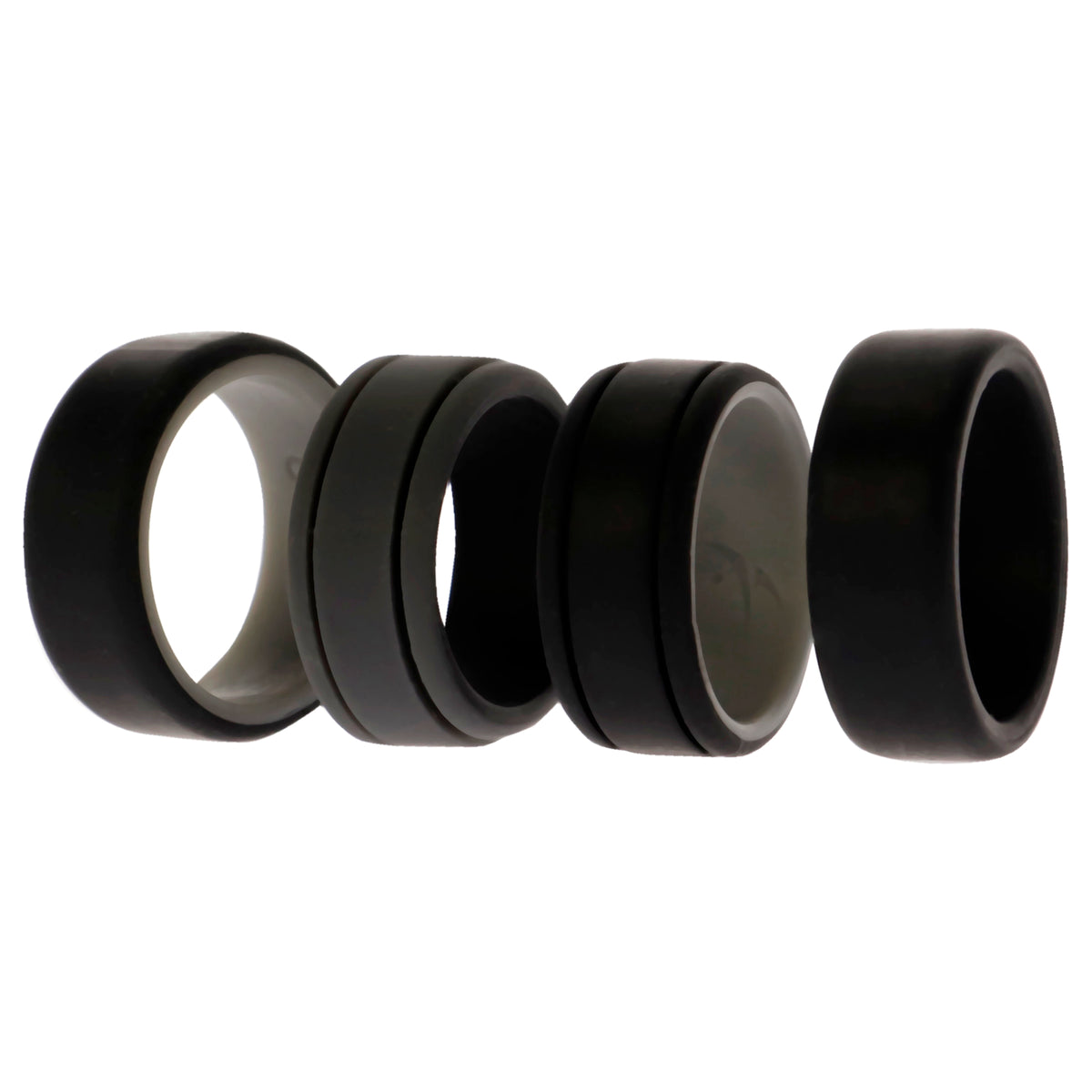 Silicone Wedding 2Layer Lines Ring Set  Black by ROQ for Men  4 x 8 mm Ring