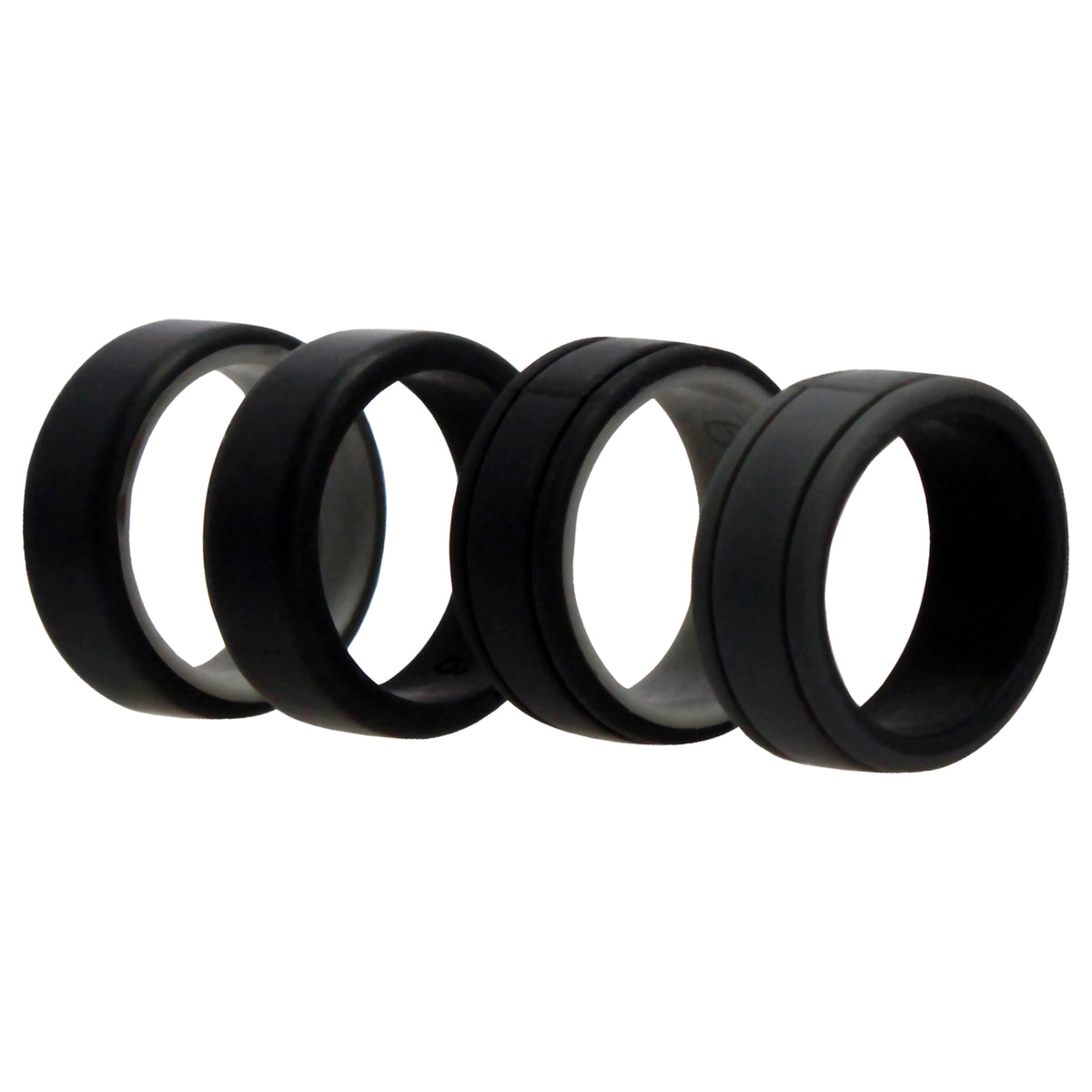 Silicone Wedding 2Layer Lines Ring Set  Black by ROQ for Men  4 x 9 mm Ring