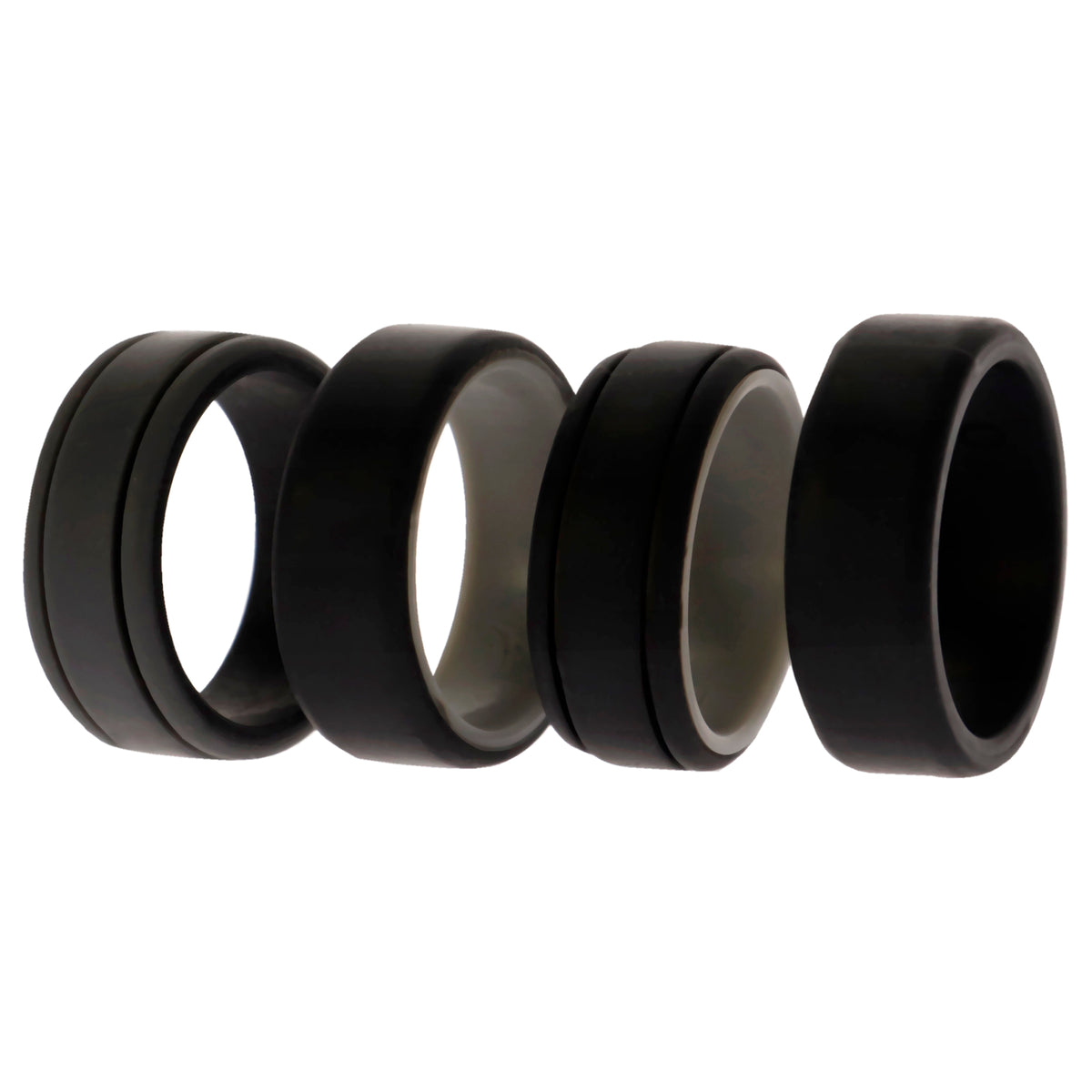 Silicone Wedding 2Layer Lines Ring Set  Black by ROQ for Men  4 x 10 mm Ring