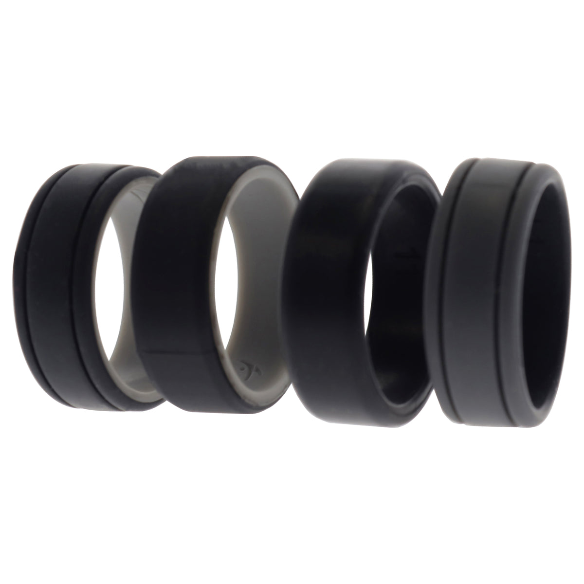 Silicone Wedding 2Layer Lines Ring Set  Black by ROQ for Men  4 x 11 mm Ring