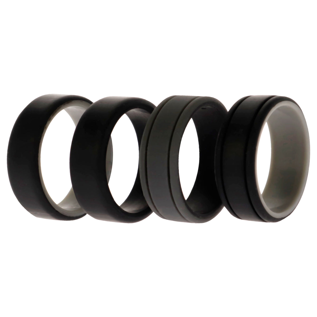 Silicone Wedding 2Layer Lines Ring Set  Black by ROQ for Men  4 x 12 mm Ring