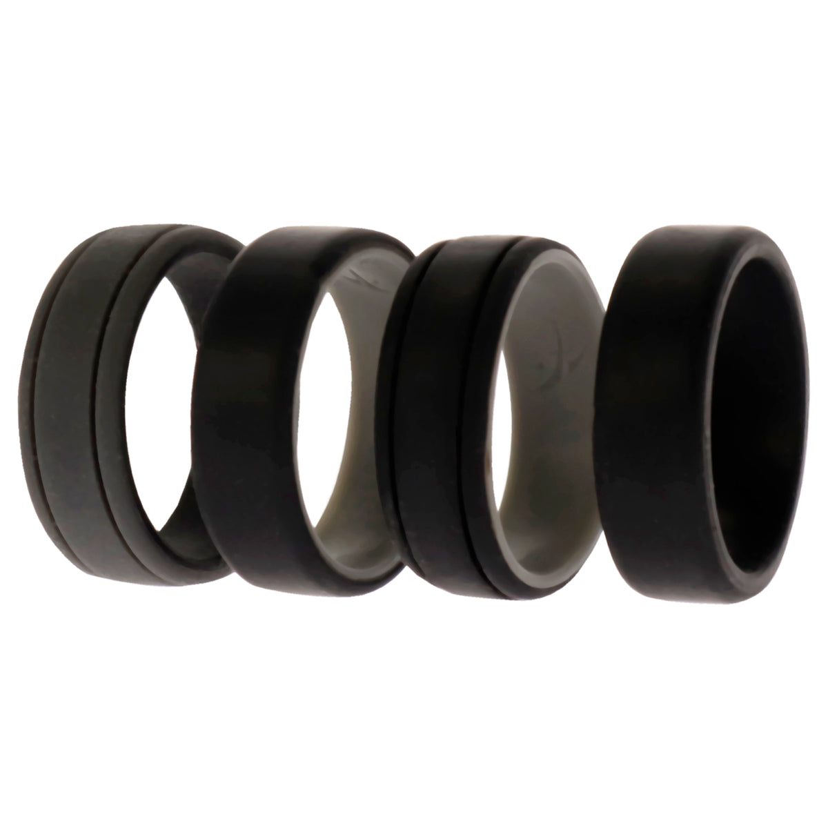 Silicone Wedding 2Layer Lines Ring Set  Black by ROQ for Men  4 x 13 mm Ring