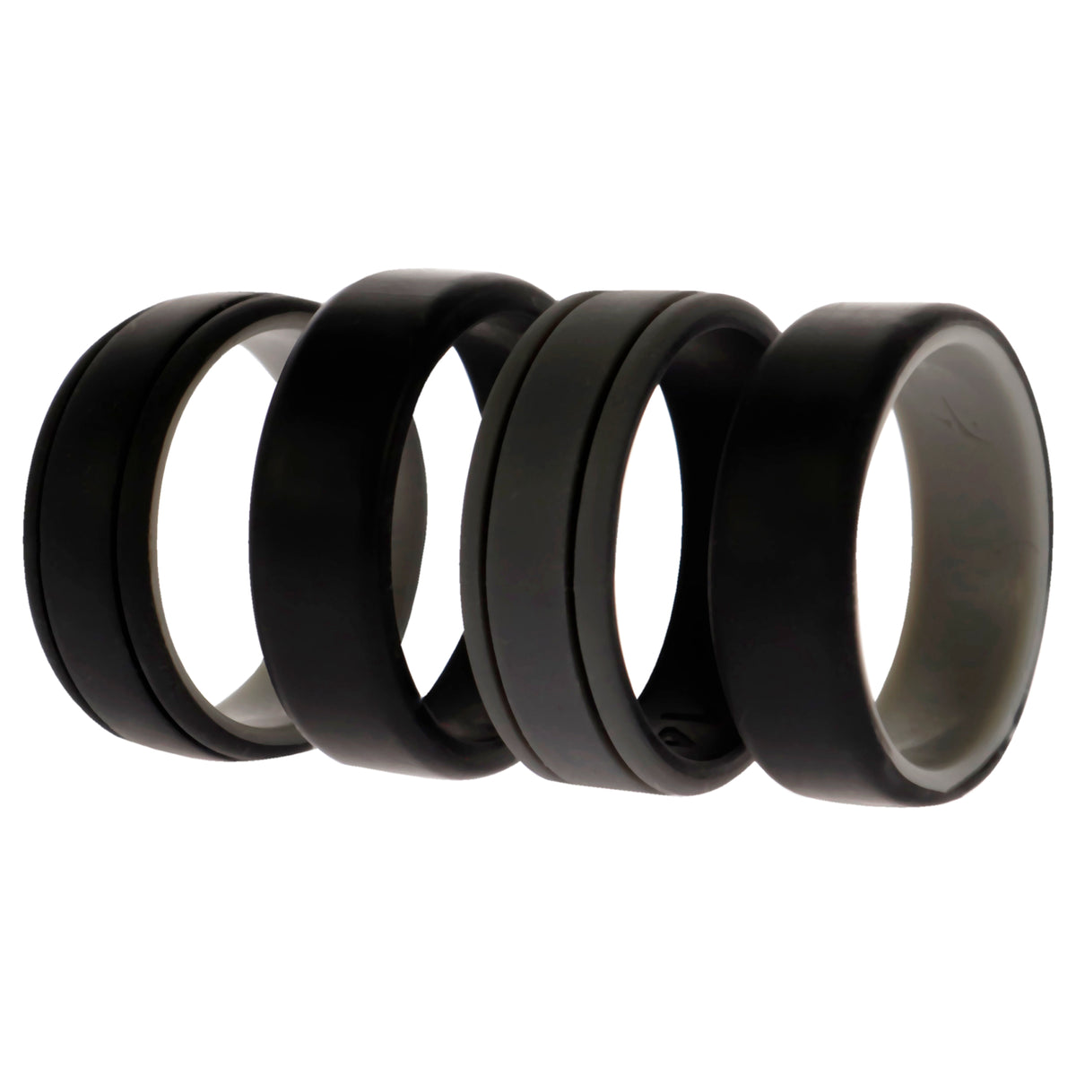 Silicone Wedding 2Layer Lines Ring Set  Black by ROQ for Men  4 x 14 mm Ring