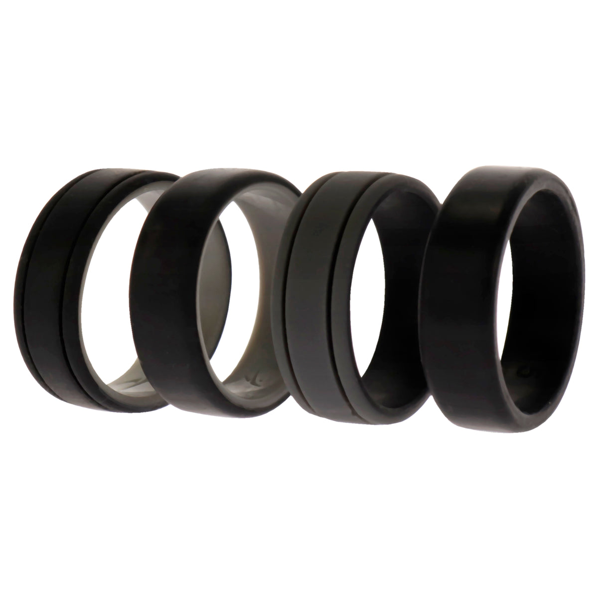 Silicone Wedding 2Layer Lines Ring Set  Black by ROQ for Men  4 x 15 mm Ring