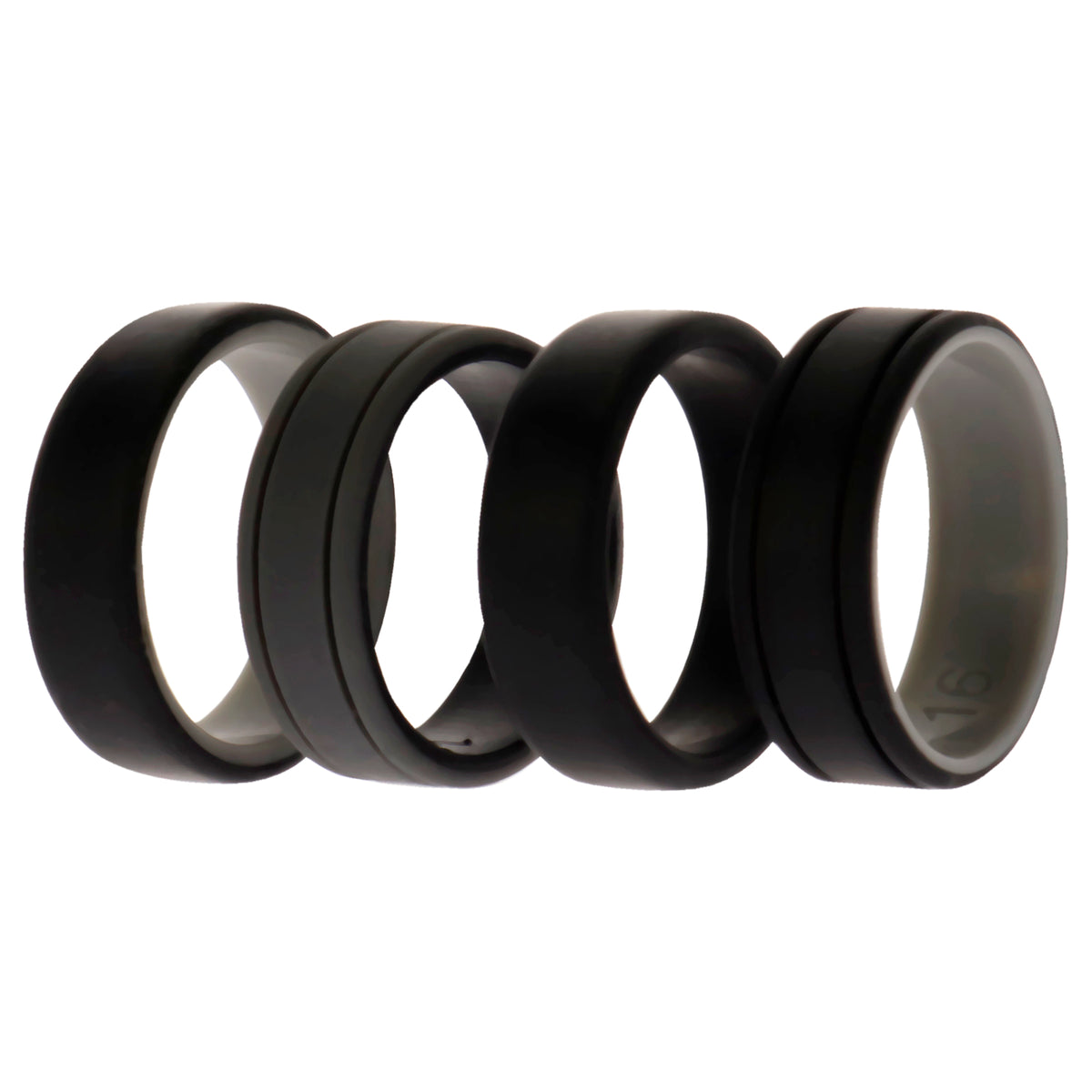 Silicone Wedding 2Layer Lines Ring Set  Black by ROQ for Men  4 x 16 mm Ring