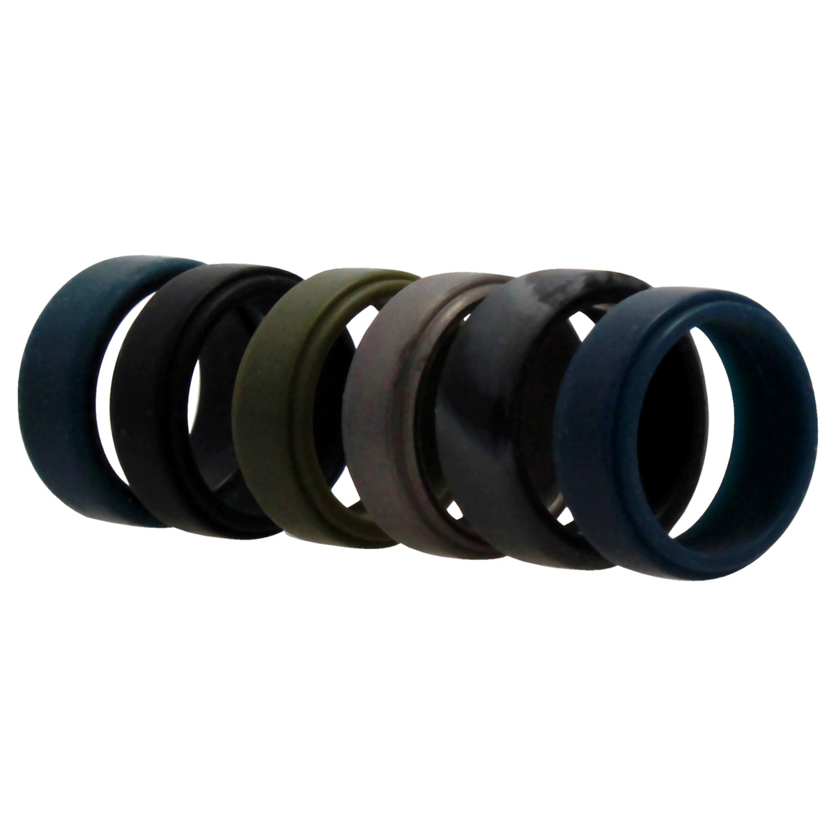 Silicone Wedding 2Layer Beveled 8mm Ring Set  BlackCamo by ROQ for Men  6 x 7 mm Ring