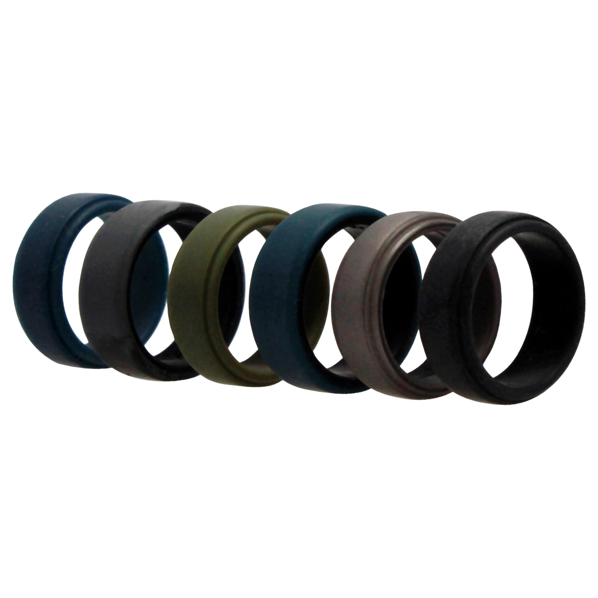 Silicone Wedding 2Layer Beveled 8mm Ring Set  BlackCamo by ROQ for Men  6 x 8 mm Ring