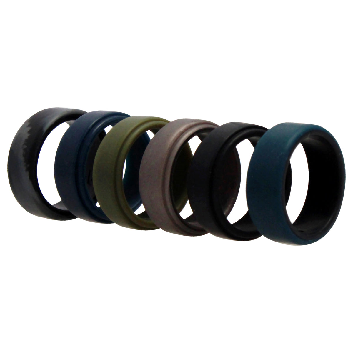 Silicone Wedding 2Layer Beveled 8mm Ring Set  BlackCamo by ROQ for Men  6 x 9 mm Ring