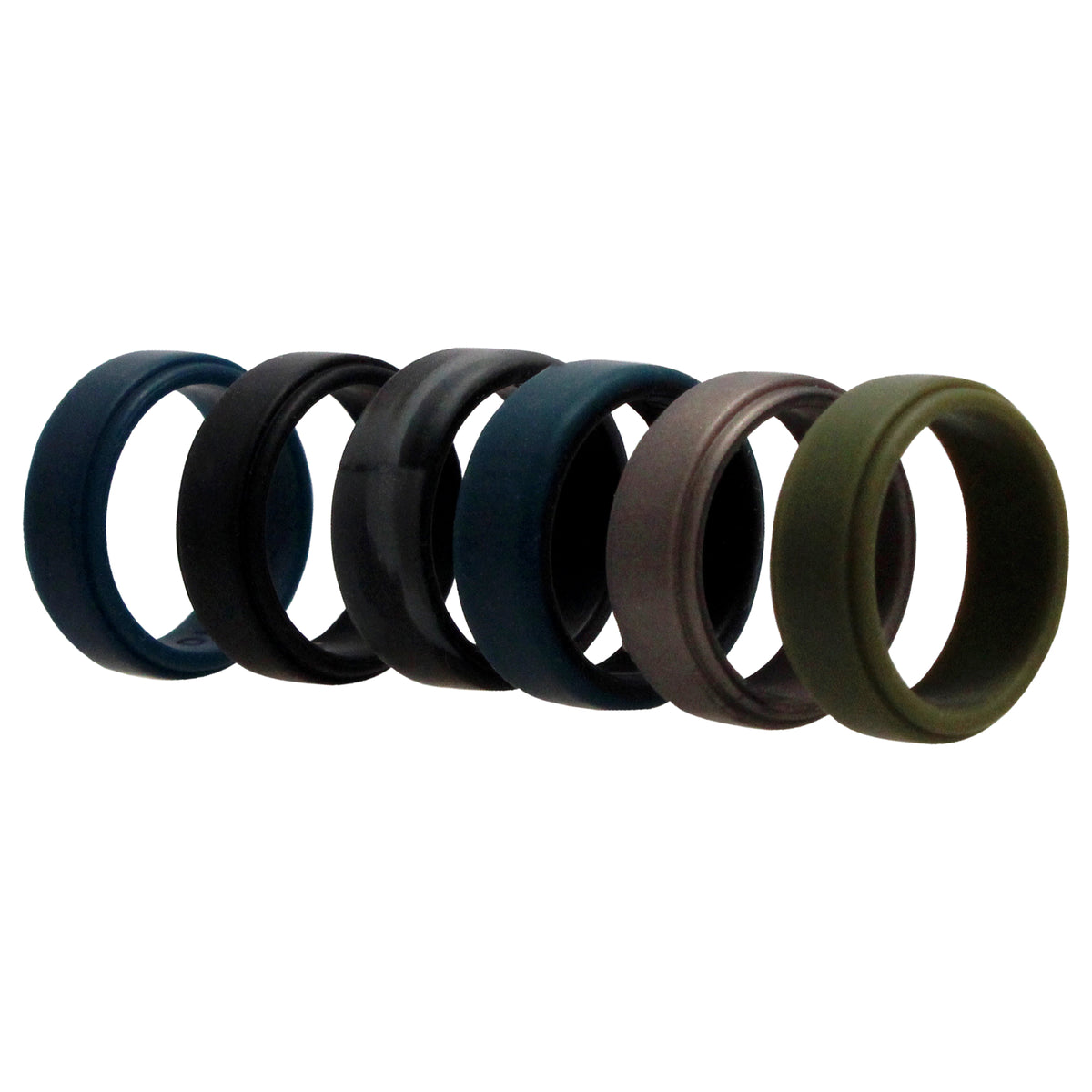 Silicone Wedding 2Layer Beveled 8mm Ring Set  BlackCamo by ROQ for Men  6 x 10 mm Ring