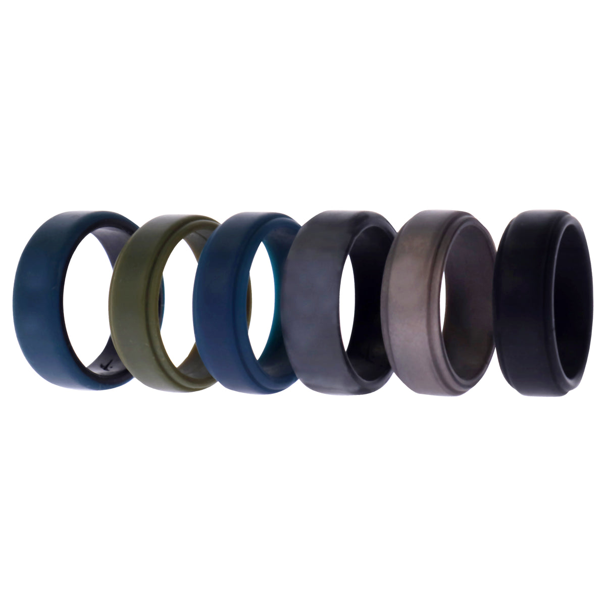 Silicone Wedding 2Layer Beveled 8mm Ring Set  BlackCamo by ROQ for Men  6 x 11 mm Ring