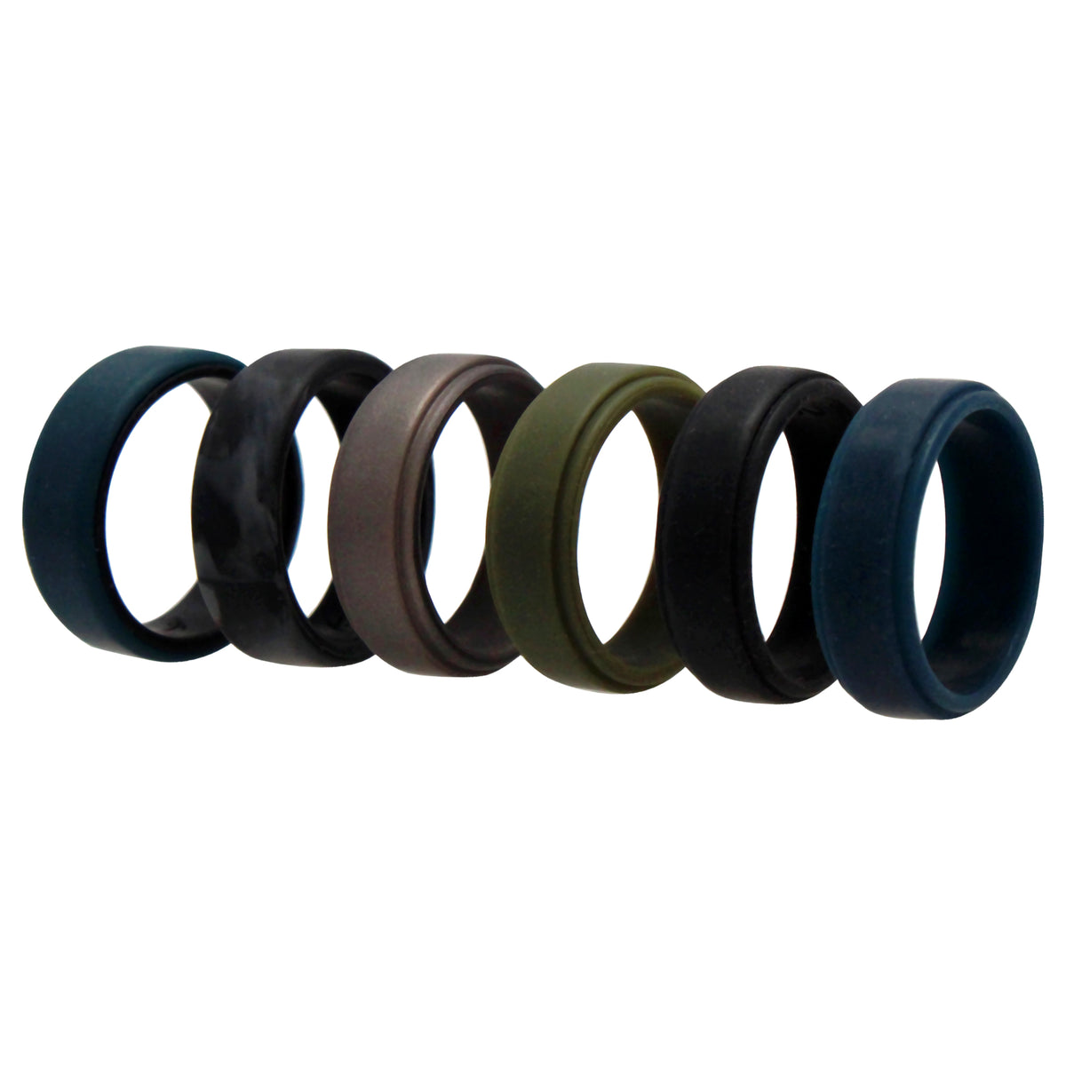 Silicone Wedding 2Layer Beveled 8mm Ring Set  BlackCamo by ROQ for Men  6 x 12 mm Ring