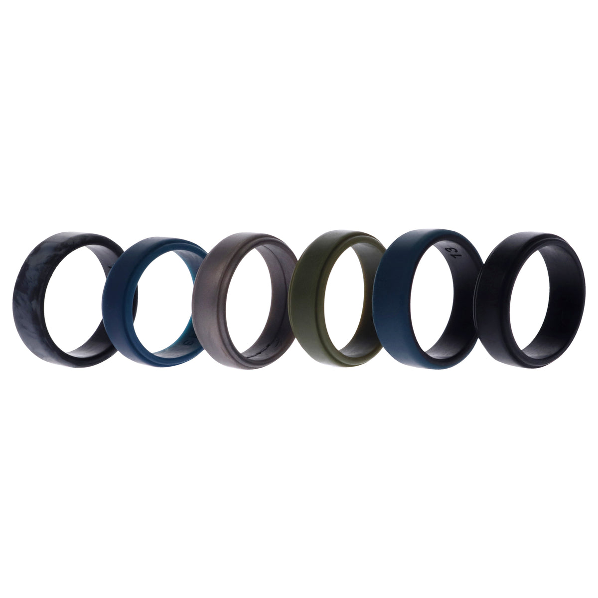 Silicone Wedding 2Layer Beveled 8mm Ring Set  BlackCamo by ROQ for Men  6 x 13 mm Ring