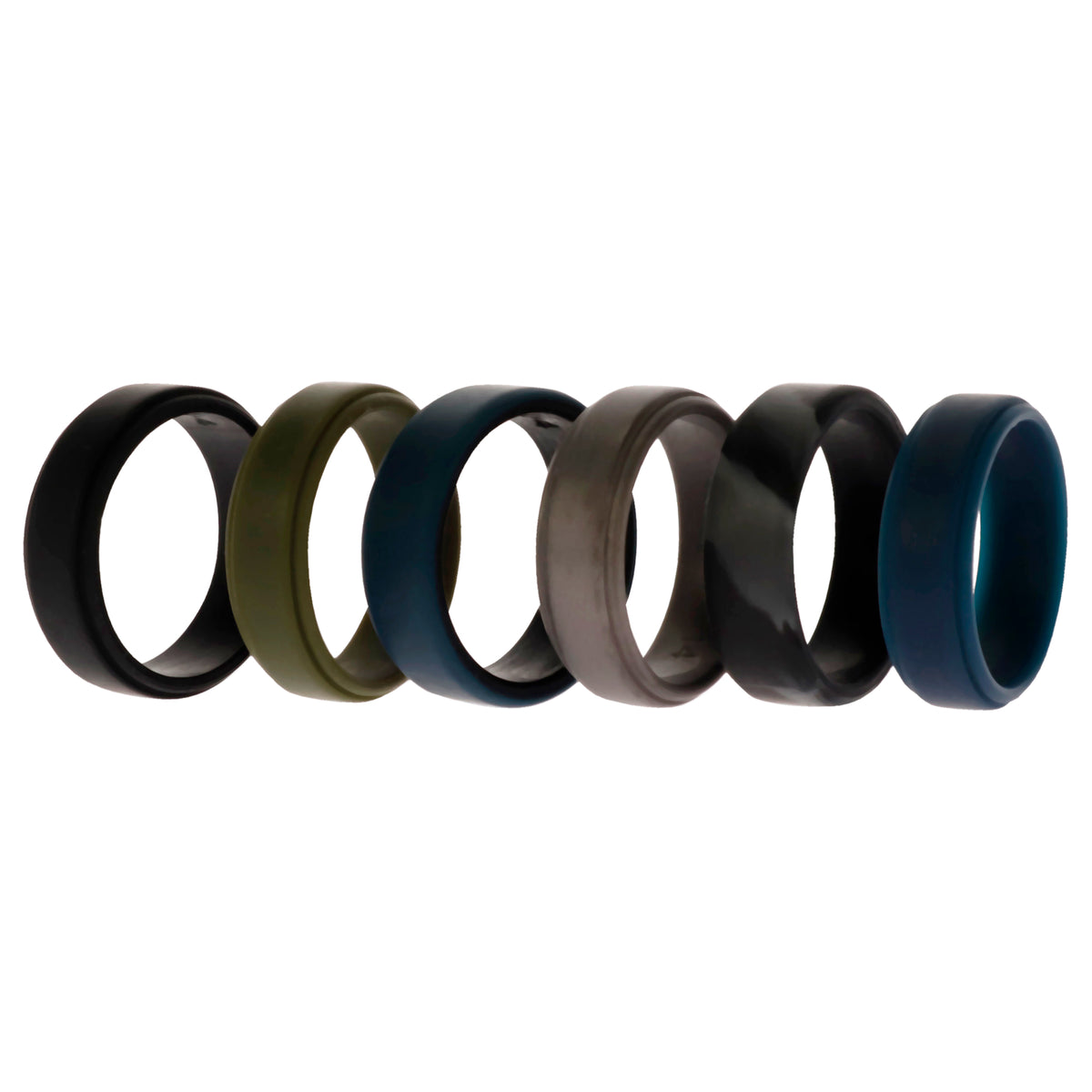 Silicone Wedding 2Layer Beveled 8mm Ring Set  BlackCamo by ROQ for Men  6 x 14 mm Ring