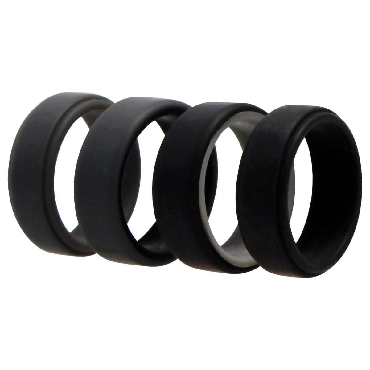 Silicone Wedding 2Layer Beveled 8mm Ring Set  Grey by ROQ for Men  4 x 10 mm Ring