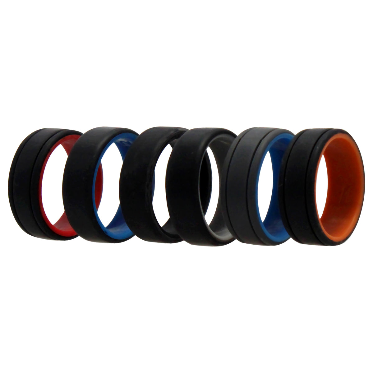 Silicone Wedding 2Layer Lines Ring Set  MultiColor by ROQ for Men  6 x 12 mm Ring