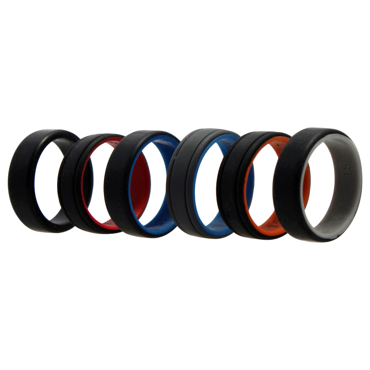 Silicone Wedding 2Layer Lines Ring Set  MultiColor by ROQ for Men  6 x 15 mm Ring