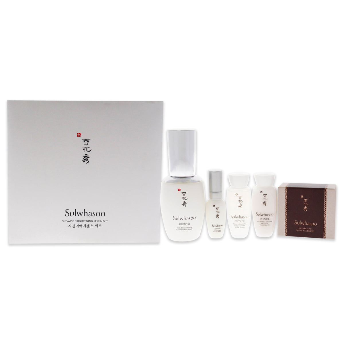 Snowise Brightening Serum Set by Sulwhasoo for Women  5 Pc 17oz Serum  8ml Serum  15ml Water  15ml Emulsion  17oz Herbal Soap