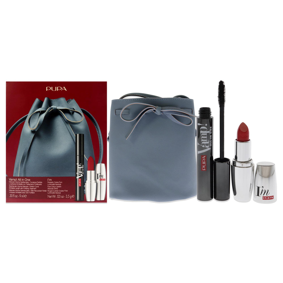 Vamp All In One and I Am Set by Pupa Milano for Women  3 Pc 030oz amp All In One Mascara  101 Black  0123oz Lipstick  303