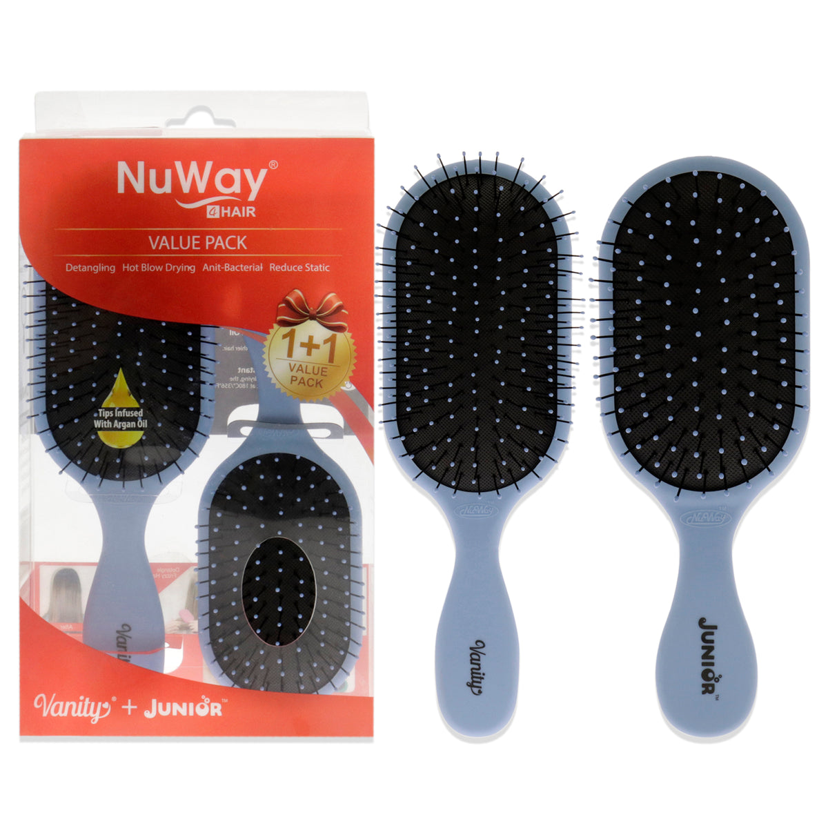 Vanity and Junior Pro Hair Dryer SafeReduced Static Set  Blue by NuWay 4Hair for Unisex  2 Pc Hair Brush