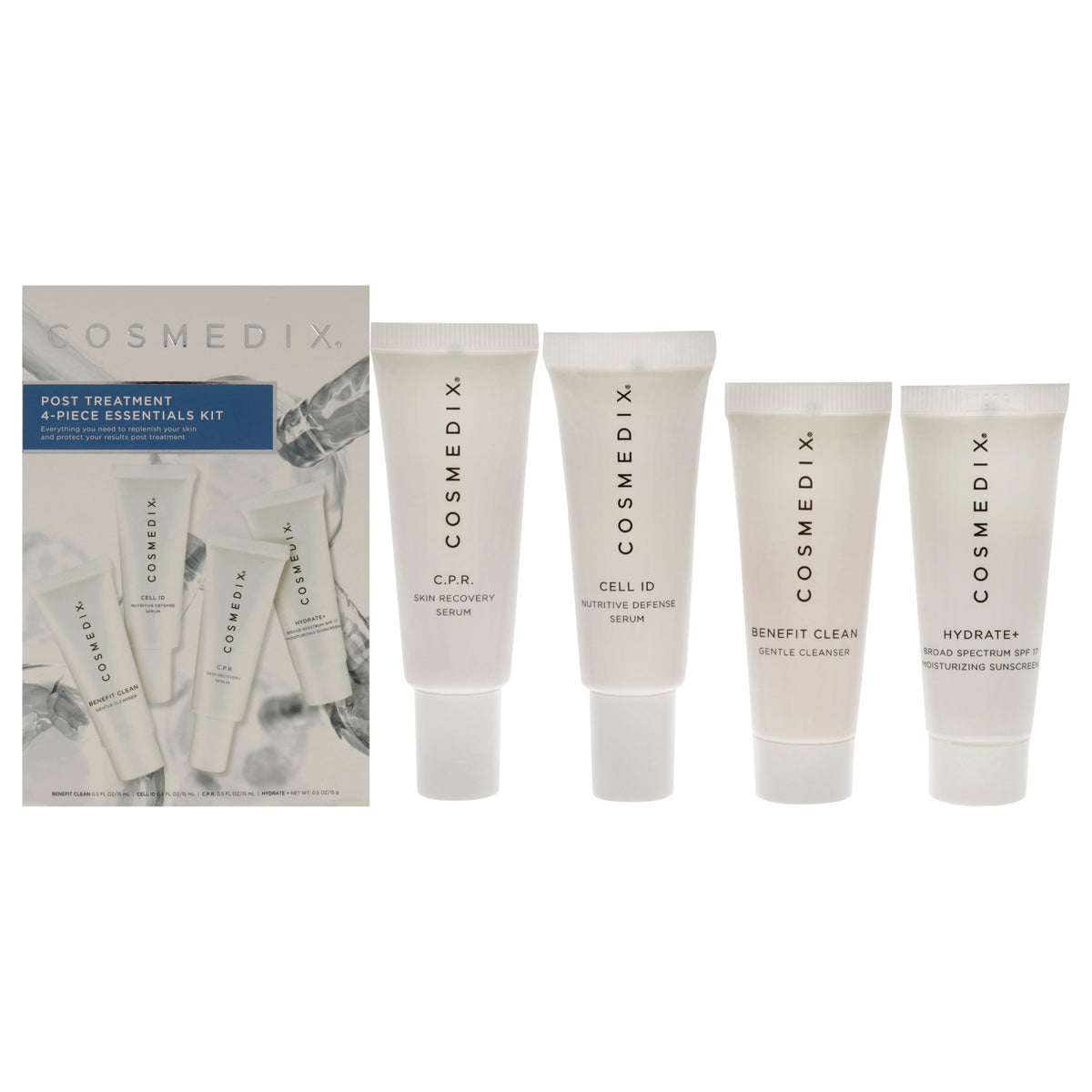 Post Treatment Essentials Kit by Cosmedix for Unisex  4 Pc 05oz Benefit Clean  05oz Cell ID  05oz CPR  05oz Hydrate Plus