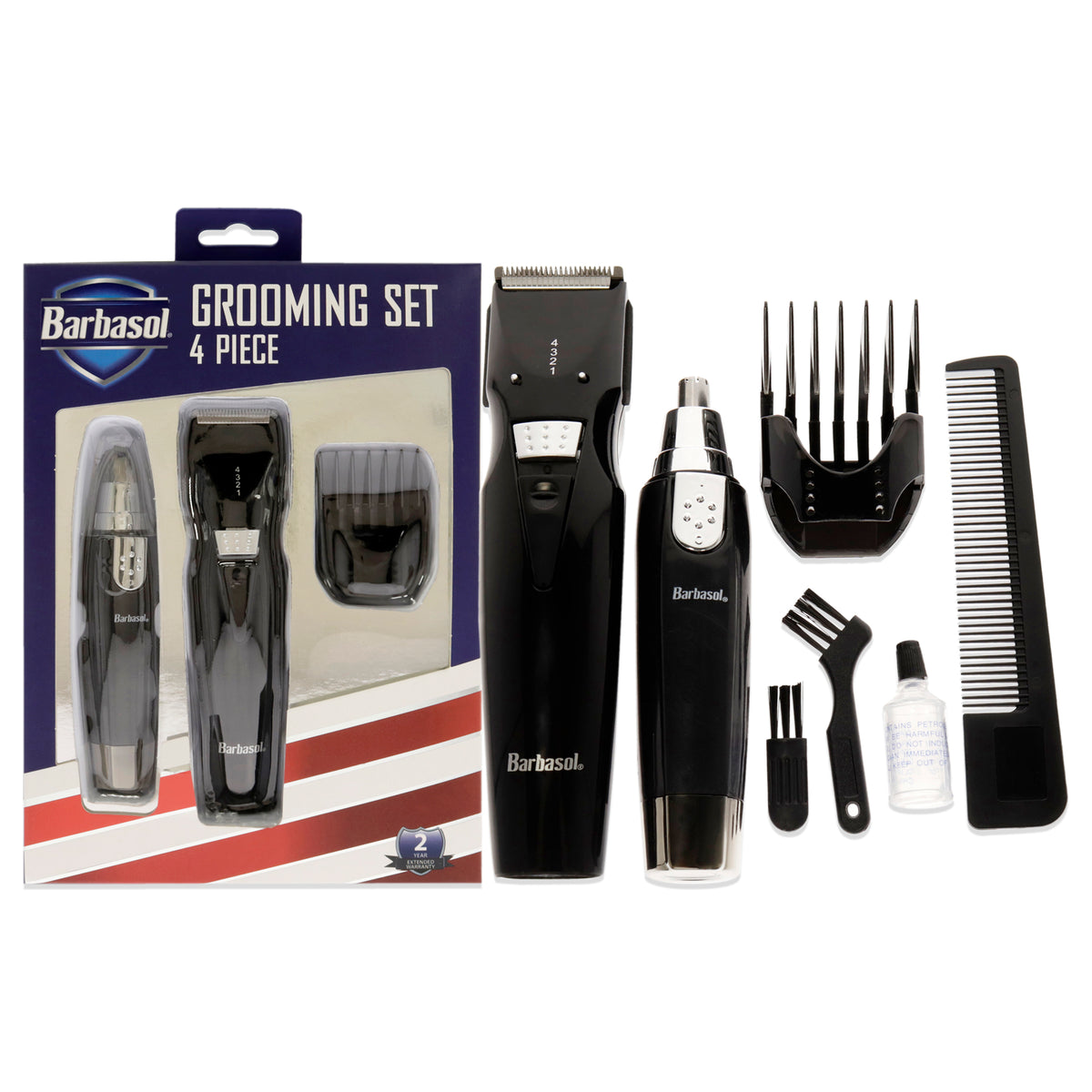 Grooming Set by Barbasol for Men  5 Pc Body and Beard Trimmer  Guide Comb  Ear and Nose Trimmer  Rechargeable UL Adapter  Clean