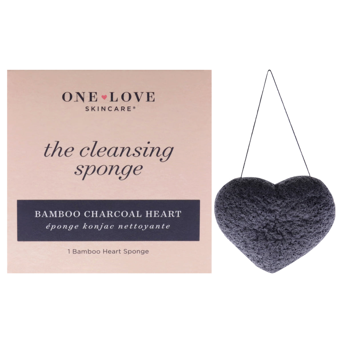 One Love Organics The Cleansing Sponge Bamboo Charcoal Heart by One Love Organics for Women  1 Pc Sponge