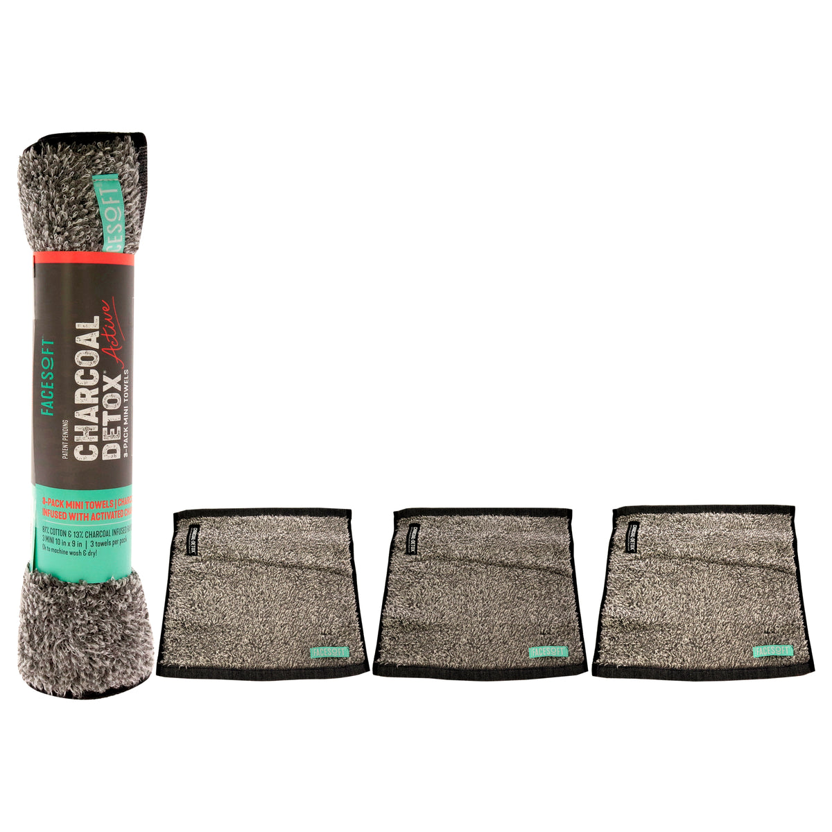 Mini Towels Charcoal Detox  Active by Facesoft for Unisex  3 Pc Towel