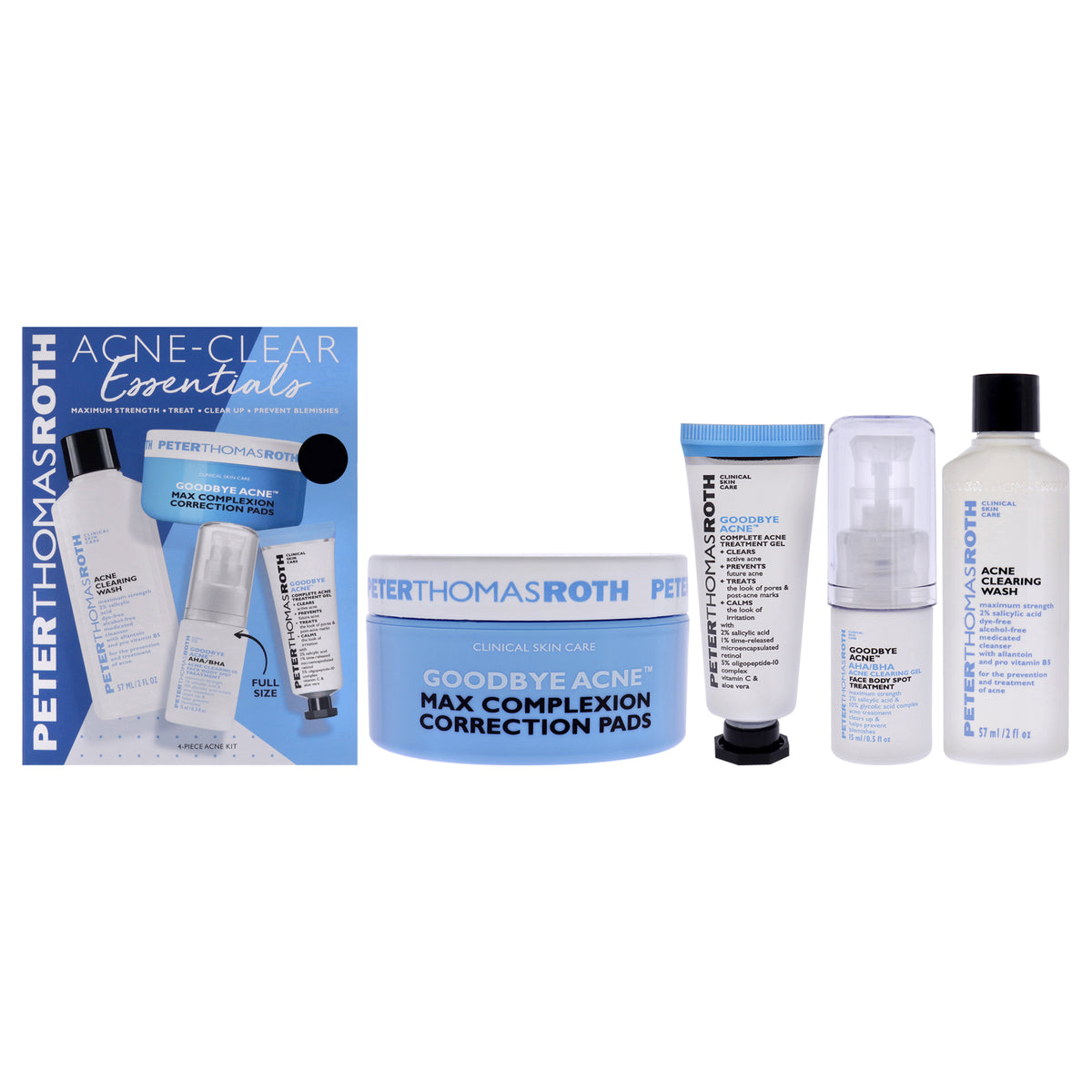 AcneClear Essentials Kit by Peter Thomas Roth for Unisex  4 Pc 2oz Acne Clearing Wash  025oz Goodbye Acne Complete Acne Treat