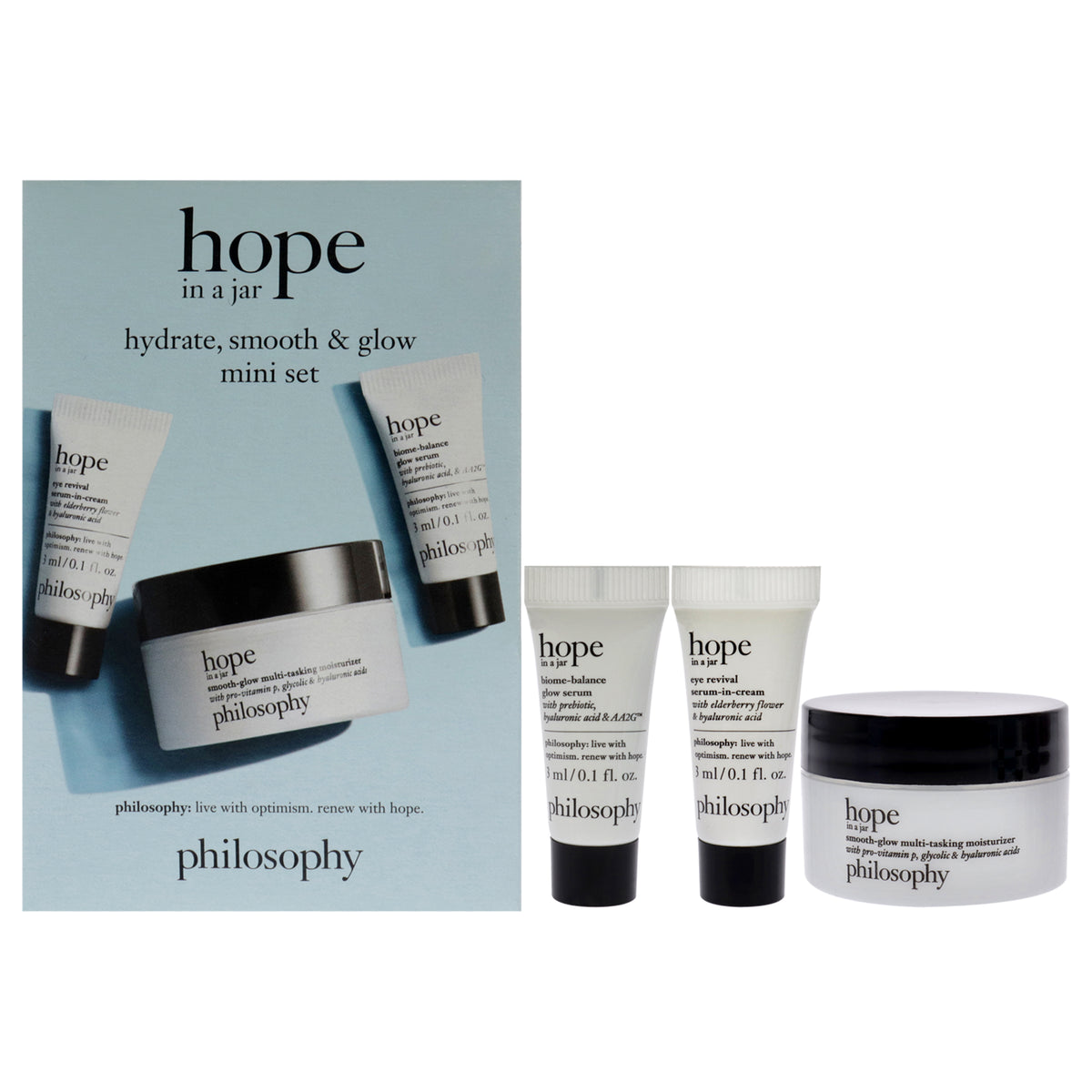 Hope In A Jar Hydrate Smooth and Glow Mini Set by Philosophy for Unisex  3 Pc 05oz SmoothGlow MultiTasking Moisturizer  01o