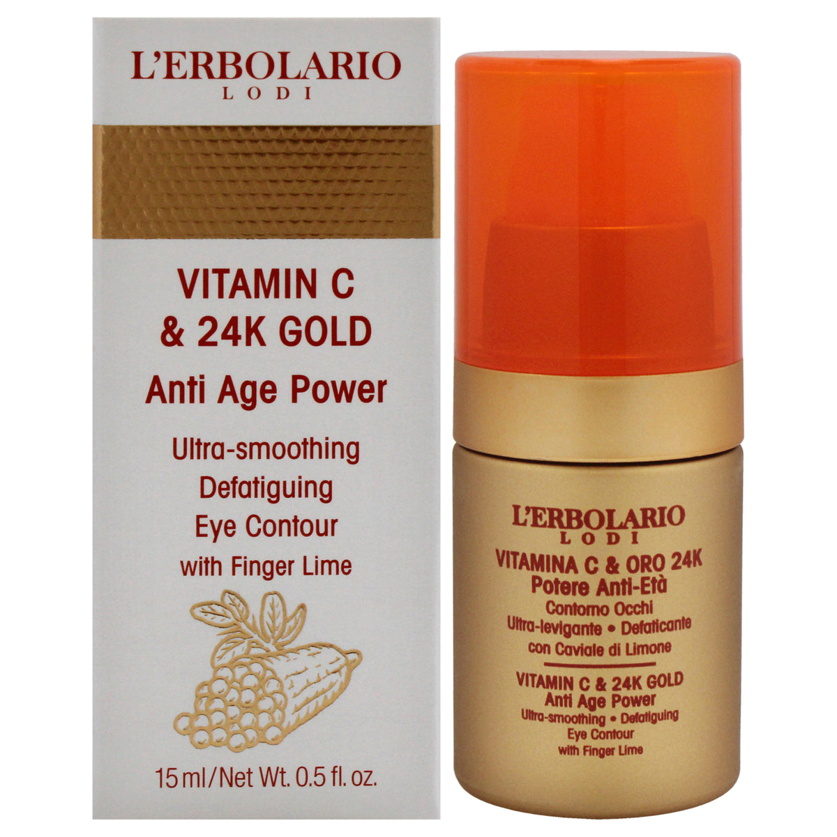 Vitamin C and 24K Gold Ultra Smoothing Defatiguing Eye Contour by LErbolario for Women  05 oz Treatment