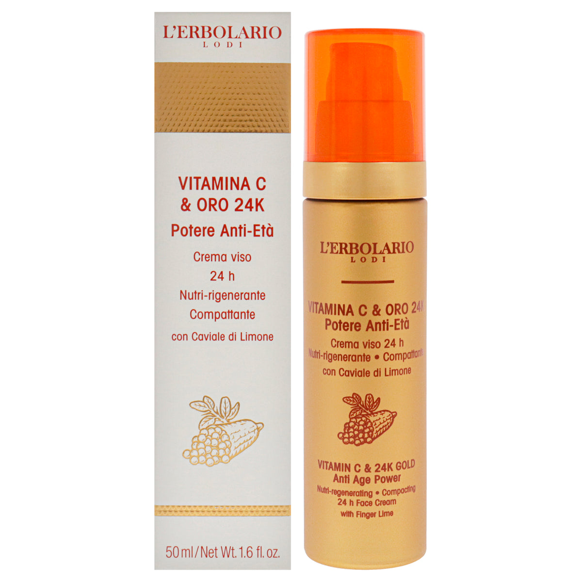 Vitamin C and 24K Gold Anti Age Power NutriRegenerating Face Cream by LErbolario for Women  16 oz Cream