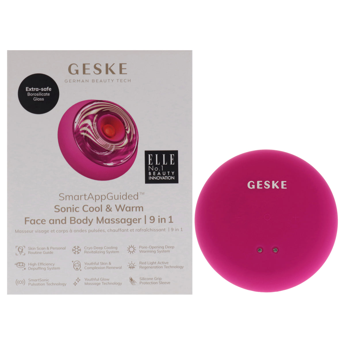 Sonic Cool and Warm Face and Body Massager 9 in 1  Magenta by Geske for Women  1 Pc Massager