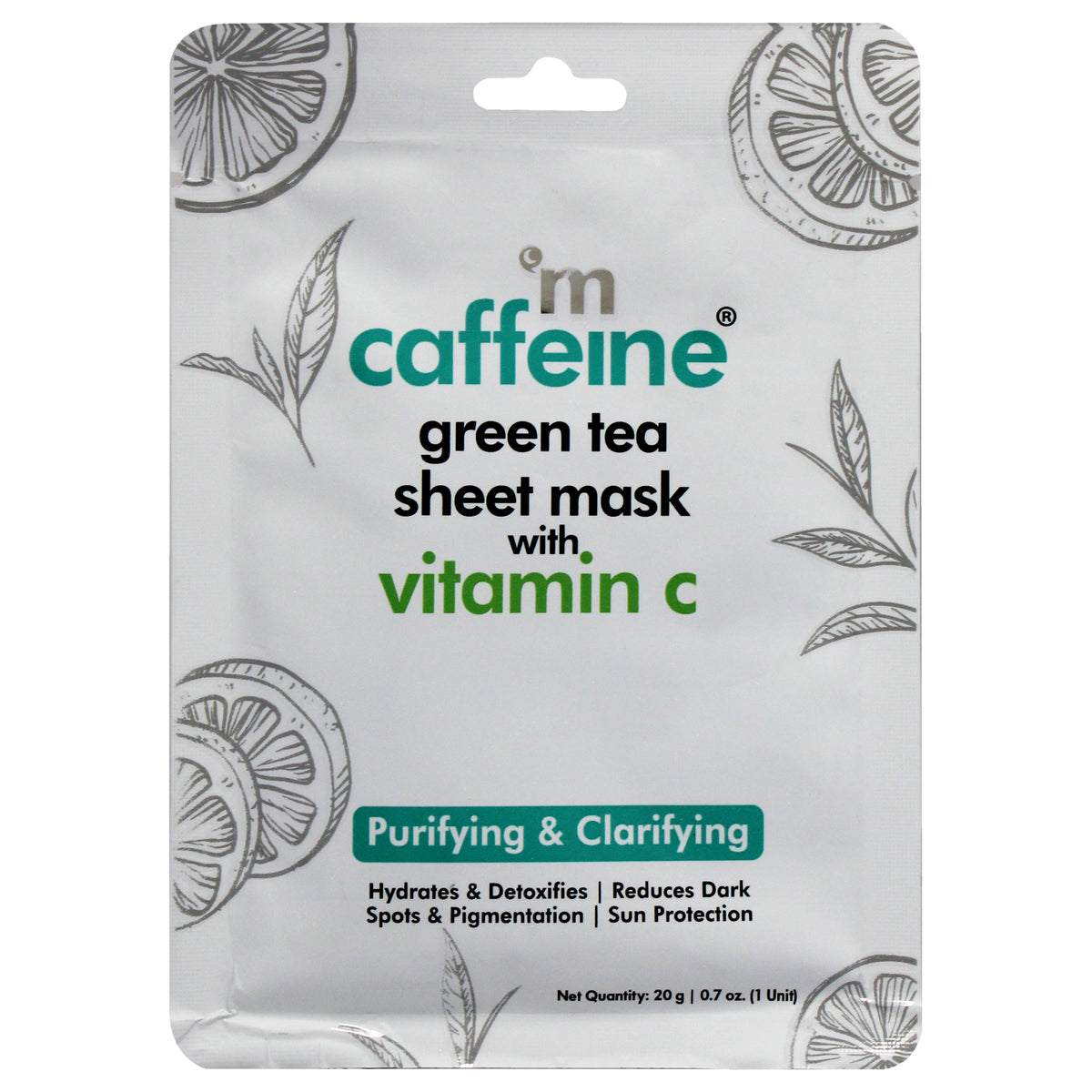 Green Tea Sheet Mask with Vitamin C by mCaffeine for Unisex  07 oz Mask